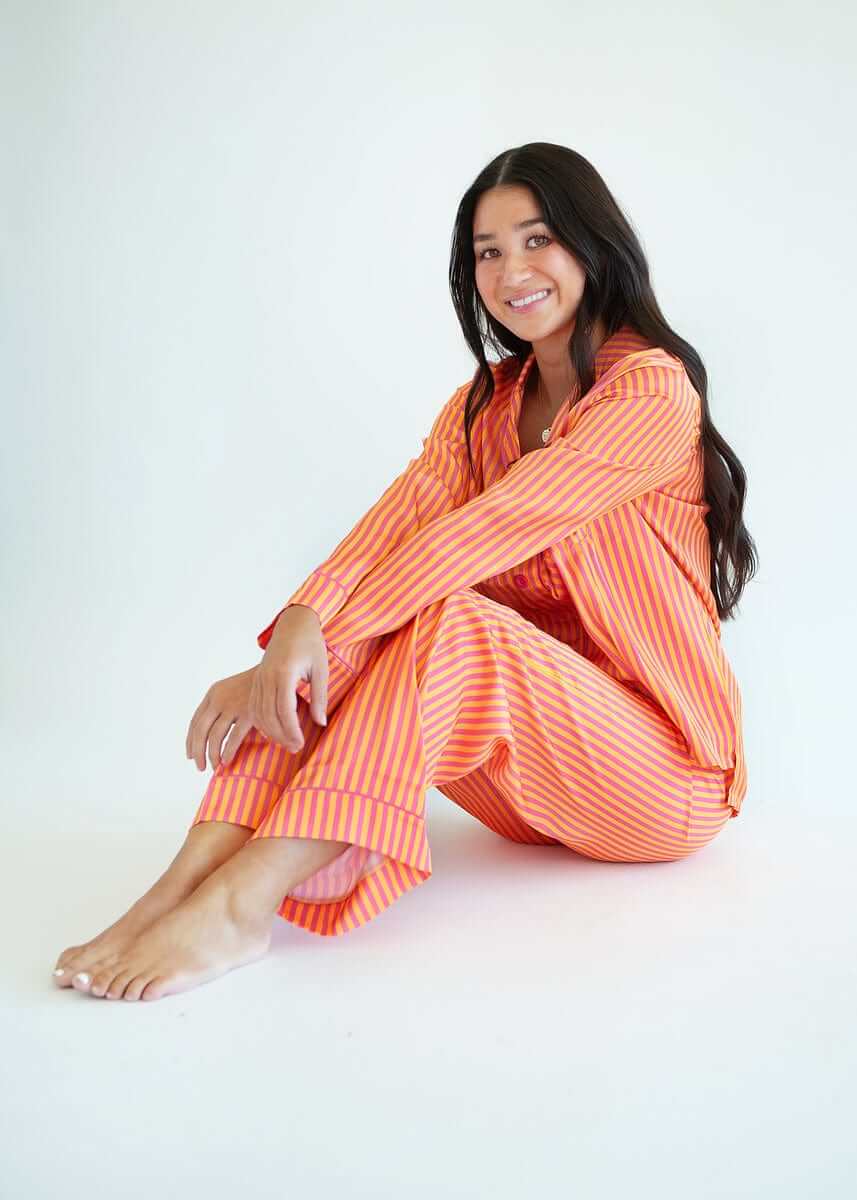 Middle of the Night Pajamas Satin - Orange and Pink Stripe - Image 6
