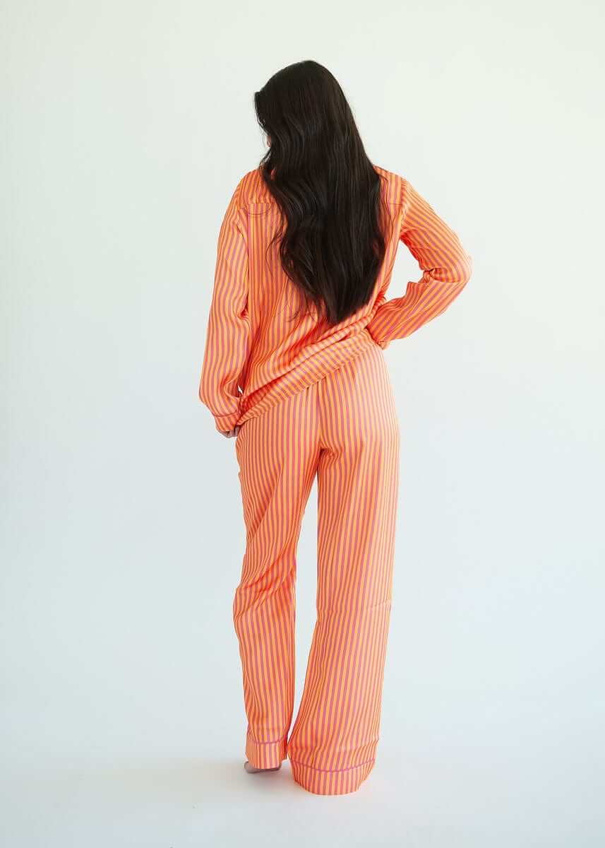 Middle of the Night Pajamas Satin - Orange and Pink Stripe - Image 8